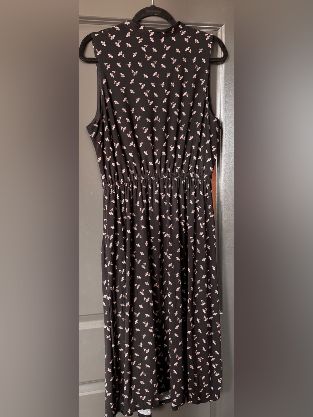 Anne Klein Black Midi Dress with Pink Floral Print - Picture 2 of 5